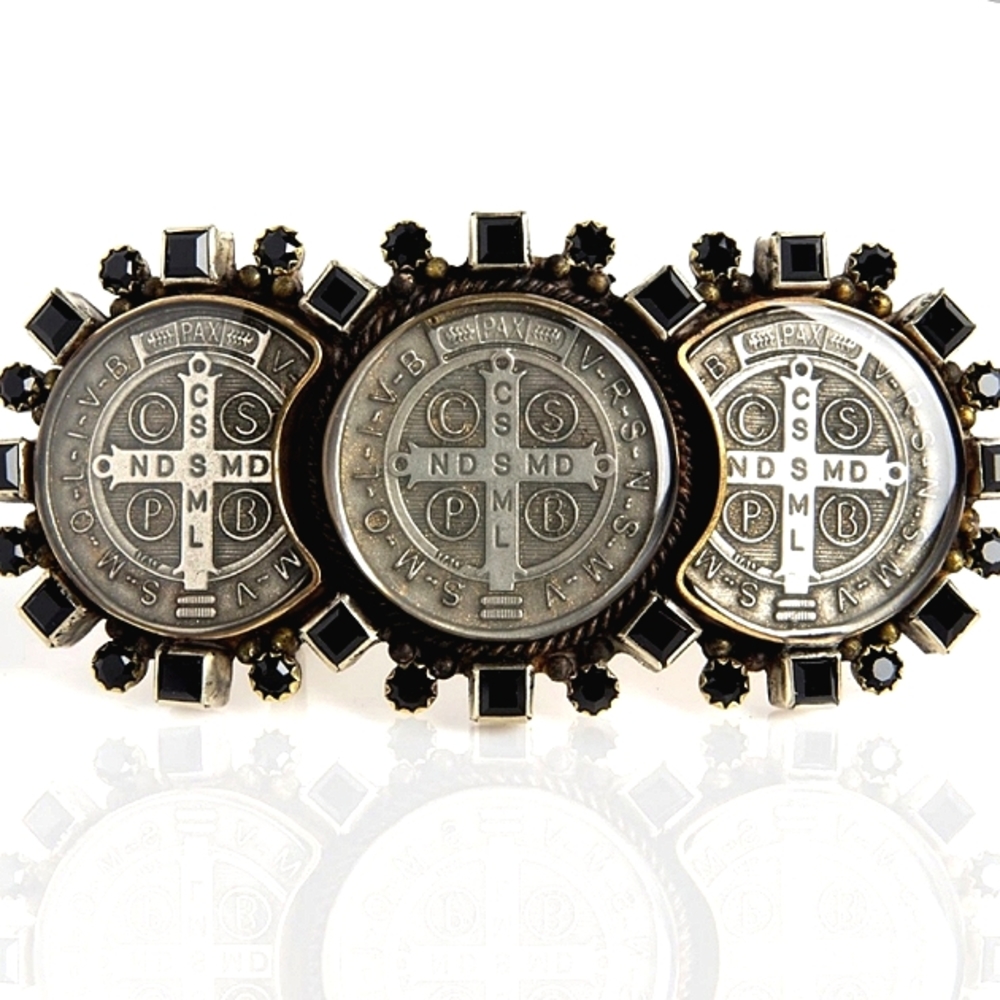 🖤 Virgins Saints & Angels Triple San Benito Jet Black Crystal Belt Buckle NEW - Picture 7 of 16